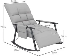 HOMCOM supama kėdė, poilsio krėslas su kojų atrama, reguliuojamu atlošu ir šonine kišene, iki 120 kg, pilkos spalvos mikropluoštas