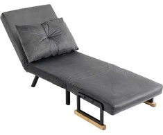 HOMCOM išskleidžiamas fotelis, viengubas sofa-lova su miegamąja funkcija, reguliuojamas poilsio fotelis, aksominė išvaizda, tamsiai pilka