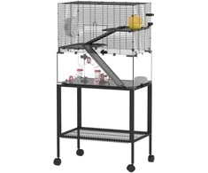 Hamsterio narvas, smulkių gyvūnų aptvaras su 3 lygiais, bėgimo ratas, namelis, platformos, rampos, dubenėlis maistui, vandens buteliukas, priedai, plienas, plastikas, juodas