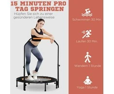 HOMCOM 102 cm fitneso batutas, sulankstomas mini batutas su keturių lygių reguliuojama rankena, fitneso atšokimo batutas suaugusiems, iki 100 kg, juodas