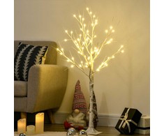 Homcom LED dirbtinis beržas su 72 šiltai baltomis LED lemputėmis, baltas, 17 x 17 x 120 cm