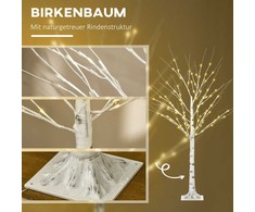 HOMCOM 150 cm dirbtinė eglutė, beržas su LED, Kalėdų eglutė beržas, kalėdinė dekoracija dirbtinis beržas vakarėliui, gimtadieniui, vestuvėms
