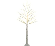 HOMCOM 150 cm šviečianti eglutė, beržinė eglutė su 120 šiltai baltos spalvos 3 ryškumo lygių LED, Kalėdų eglutė beržinė, Led eglutė dirbtinė beržinė, skirta vakarėliui, gimtadieniui, vestuvėms IP44 Balta