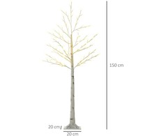 HOMCOM 150 cm šviečianti eglutė, beržinė eglutė su 120 šiltai baltos spalvos 3 ryškumo lygių LED, Kalėdų eglutė beržinė, Led eglutė dirbtinė beržinė, skirta vakarėliui, gimtadieniui, vestuvėms IP44 Balta