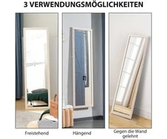 HOMCOM 160 x 50 cm Viso kūno veidrodis, universalus, stačiakampio dizaino su rėmeliu, baltas
