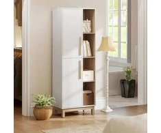 HOMCOM 176 cm aukšta knygų spinta, 4 atviros lentynos, 2 spintelės, laisvai pastatoma, MDF, balta