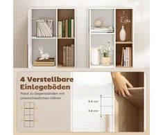 HOMCOM 176 cm aukščio knygų lentyna, 4 atviros lentynos, 2 spintelės, laisvai pastatoma, MDF, balta
