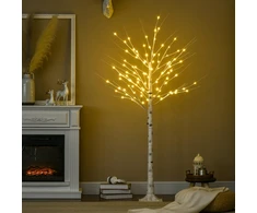 LED dekoratyvinis beržas su 96 šiltai baltomis LED lemputėmis, baltas, 22 × 22 × 180 cm