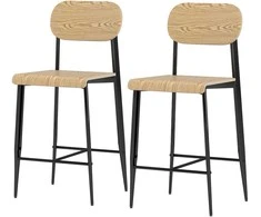 HOMCOM 2 baro kėdžių komplektas, baro kėdė su kojų atrama, metalinis rėmas, virtuvės kėdė su sėdynės aukščiu 66 cm, lengvai montuojama baro kėdė, pramoninio dizaino natūralios medienos + juoda