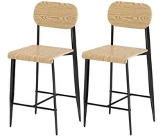 HOMCOM baro kėdžių komplektas (2 vnt.), baro kėdė su kojų atrama, metalinis rėmas, virtuvės kėdė, sėdynės aukštis 66 cm, prekystalio kėdė, lengvas surinkimas, industrinio stiliaus natūralus medis + juoda