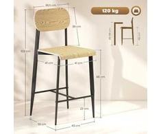 HOMCOM 2 baro kėdžių komplektas, baro kėdė su kojų atrama, metalinis rėmas, virtuvės kėdė su sėdynės aukščiu 66 cm, lengvai montuojama baro kėdė, pramoninio dizaino natūralios medienos + juoda
