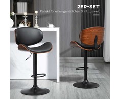 Homcom 2 baro kėdžių rinkinys, reguliuojamo aukščio, dirbtinės odos kėdė, pasukama kėdė su kojų atramomis 53 x 52 x 92-112 cm
