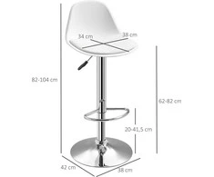 Homcom 2 baro kėdžių rinkinys su atlošu, reguliuojamo aukščio baro kėdės 120 kg, 40x42x82-104 cm