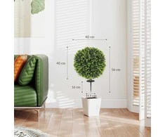 HOMCOM dirbtinių buksmedžio rutulių rinkinys (2 vnt.), 40 cm, su smaigu į žemę, tikroviškai atrodantys plastikiniai augalai dekoravimui svetainėje, miegamajame, biure ar sode