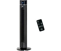 "HOMCOM 2-in-1" gimnastikos ventiliatorius pjedestalo ventiliatorius su nuotolinio valdymo pulteliu stulpelinis ventiliatorius jonizatoriaus laikmačio funkcija 3 vėdinimo lygiai 60° osciliacija 60W 32 x 32 x 106,8 cm, juodas