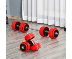 HOMCOM 2-IN-1 reguliuojamų hantelių rinkinys 20/30 kg plieno PP plastiko raudona + juoda