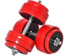 HOMCOM 2-IN-1 reguliuojamų hantelių rinkinys 20/30 kg plieno PP plastiko raudona + juoda