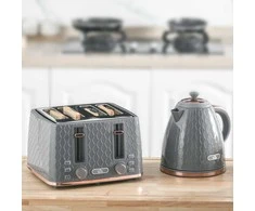 HOMCOM 2-in-1 virtuvės rinkinys, skrudintuvas ir virdulys, kelių pasirinkimų, 1,7 l, 4 skrudintos duonos riekelės vienu metu, plastikas, pilka