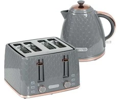 HOMCOM 2-in-1 virtuvės rinkinys, skrudintuvas ir virdulys, kelių pasirinkimų, 1,7 l, 4 skrudintos duonos riekelės vienu metu, plastikas, pilka