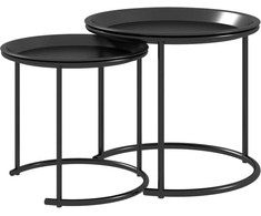 HOMCOM 2 kavos staliukų rinkinys, apvalus staliukas, sukraunamas svetainės staliukas, sofos staliukas svetainei, miegamajam, prieškambariui, plienas, Ø43/35 cm, juodas