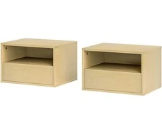HOMCOM 2 pakabinamų naktinių spintelių rinkinys, plaukiojanti naktinė spintelė su stalčiumi, atvira lentyna, sieninė spintelė miegamajame, svetainėje, 45 x 35 x 27,5 cm, natūrali mediena