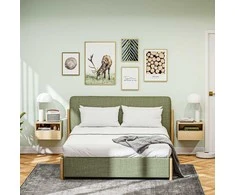 HOMCOM 2 pakabinamų naktinių spintelių rinkinys, plaukiojanti naktinė spintelė su stalčiumi, atvira lentyna, sieninė spintelė miegamajame, svetainėje, 45 x 35 x 27,5 cm, natūrali mediena