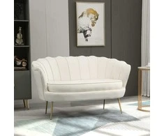 HOMCOM 2 sėdimų vietų sofa sofa minkšta sofa loveseat porankis aksomas iki 150 kg svetainė miegamasis kreminė 130x77x77cm