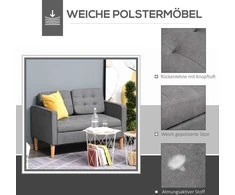 HOMCOM 2-viečių sofa, medžiaginė, nuimama, su pagalvėlėmis, kaučiukmedis, medvilnė, pilka, 117 x 62 x 78 cm