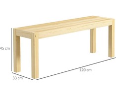 HOMCOM 2 vietų medinis kaimiško stiliaus valgomojo suolas, natūralus, 120x33x45cm
