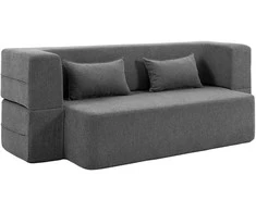 HOMCOM 2 vietų miegamoji sofa iš putplasčio, miegojimo sofa su plačiais porankiais, 2 pagalvėlės, 360 kg keliamoji galia, pilka
