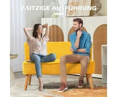 HOMCOM 2 vietų minkšta sofa Dvigulė sofa Dvivietė sofa, panaši į virvę, iš poliesterio putų, skirta svetainei, miegamajam 117 x 56,5 x 77 cm, geltona