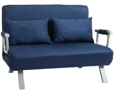 HOMCOM 2 vietų sofa-lova su miegamąja funkcija, sofa-lova su reguliuojamu atlošu, pagalvė, aksomo išvaizdos sofa, porankis, minkšta sofa svetainei, miegamajam, mėlyna