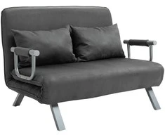 HOMCOM 2 vietų sofa-lova su porankiu 65x69x80cm 3-in-1 sofa-lova, svečių lova, sulankstomas čiužinys, zomšos imitacija, pilka