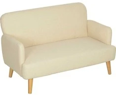 HOMCOM 2 vietų sofa, maža aksomo išvaizdos sofa, medinės kojos, stora minkšta sofa su porankiu, skirta svetainei, miegamajam, 130 x 74 x 79 cm, kreminės baltos spalvos