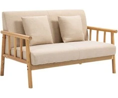 HOMCOM 2 vietų sofa sofa 2 juosmens pagalvėlės minkštos medinio rėmo lino išvaizdos dvigulė sofa mažiems kambariams Smėlio spalvos