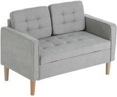 Homcom 2 vietų sofa, sofa su daiktadėže, medinės kojos, minkšta sofa, dvivietė aksominė sofa svetainei, miegamajam, 117x 62 x 78 cm, šviesiai pilka
