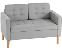 HOMCOM dvivietė sofa, sofa su daiktadėže, medinės kojelės, paminkštinta sofa, dvivietė sofa su aksomo efektu svetainei, miegamajam, 117 x 62 x 78 cm, šviesiai pilka | Aosom