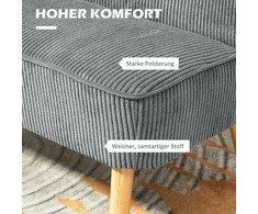 HOMCOM 2 vietų sofa, sofa su kordine išvaizda, medinės kojos, minkšta sofa, dvivietė sofa svetainei, miegamajam, 117 x 56,5 x 77 cm, pilka