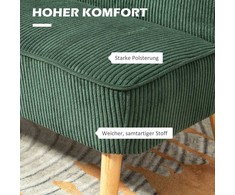 HOMCOM 2 vietų sofa, sofa su kordine išvaizda, medinės kojos, minkšta sofa, dvivietė sofa svetainei, miegamajam, 117 x 56,5 x 77 cm, žalios spalvos