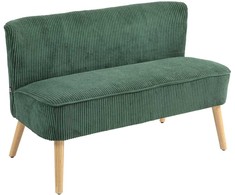 HOMCOM 2 vietų sofa, sofa su kordine išvaizda, medinės kojos, minkšta sofa, dvivietė sofa svetainei, miegamajam, 117 x 56,5 x 77 cm, žalios spalvos