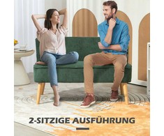 HOMCOM 2 vietų sofa, sofa su kordine išvaizda, medinės kojos, minkšta sofa, dvivietė sofa svetainei, miegamajam, 117 x 56,5 x 77 cm, žalios spalvos