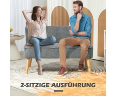 HOMCOM 2 vietų sofa, sofa su kordine išvaizda, medinės kojos, minkšta sofa, dvivietė sofa svetainei, miegamajam, 117 x 56,5 x 77 cm, pilka