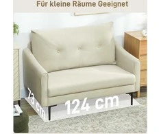 HOMCOM 2 vietų sofa su putplasčio paminkštinimu ir audinio apmušalu, skirta svetainei, miegamajam, metalinis rėmas, kreminės baltos spalvos HOMCOM