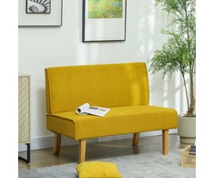 HOMCOM dvivietė sofa, sofa su velveto išvaizda, medinės kojelės, paminkštinta sofa, dvigubė sofa miegamajam, svetainei, 110 x 62 x 85 cm, geltona