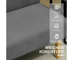 HOMCOM 2-vietė sofa, sofa su velveto optika, medinės kojelės, paminkštinta sofa, dvivietė sofa miegamajam, svetainei, 110 x 62 x 85 cm, pilka