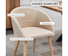 HOMCOM 2 vnt. komplektas tapiruotų kėdžių, skandinaviško dizaino, su medinėmis kojelėmis, neslystančios pagalvėlės, 150 kg keliamoji galia, smėlio spalvos