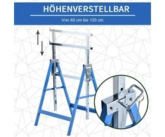 HOMCOM 2 x sulankstomos pastolių pakylos, reguliuojamo aukščio iki 200 kg, plieninės, mėlynos spalvos, 68x58x80-130 cm