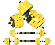 HOMCOM 25 kg hanteliai ir štangos, reguliuojamas ergonomiškas 3-in-1 hantelių rinkinys, 12 × plokštelių, 2 × trumpi strypai, 1 × ilgas strypas, geltona + juoda