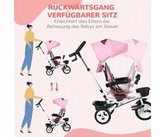 HOMCOM 2in1 triratis stumti baras vaikų triratis saugos diržas sulankstomas saulės stogelis puodelio laikiklis krepšys pedalas 1-5 metų rožinė