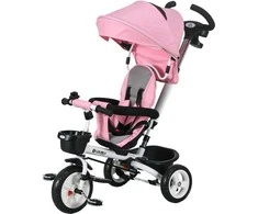 HOMCOM 2in1 triratis stumti baras vaikų triratis saugos diržas sulankstomas saulės stogelis puodelio laikiklis krepšys pedalas 1-5 metų rožinė